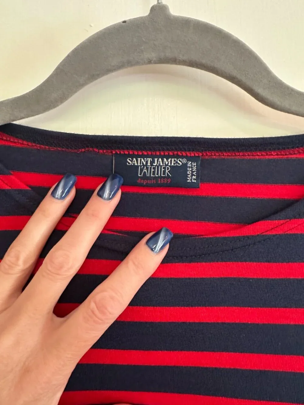 Saint James GALATHEE II Breton Striped Top Navy/Red wm sz 10 (slim) - Picture 3 of 11